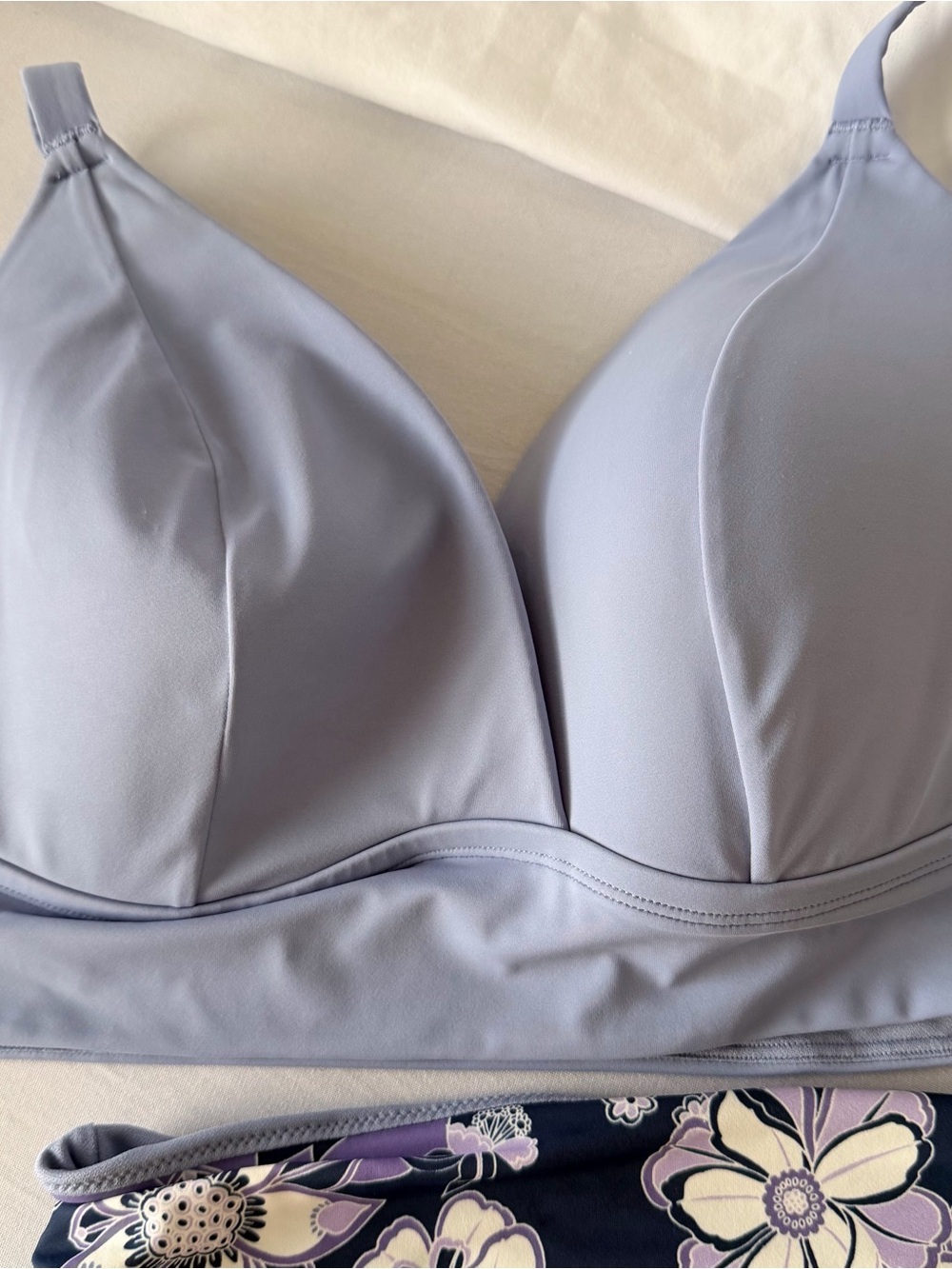 Adore Me Periwinkle Blue Molded Bikini Top with Navy & Lavender Floral Bottoms - Picture 2 of 8